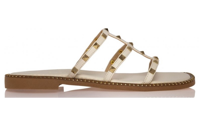 Sante off white φλατ σανδάλι με χρυσές λεπτομέρειες 23-307 Νέες Αφίξεις